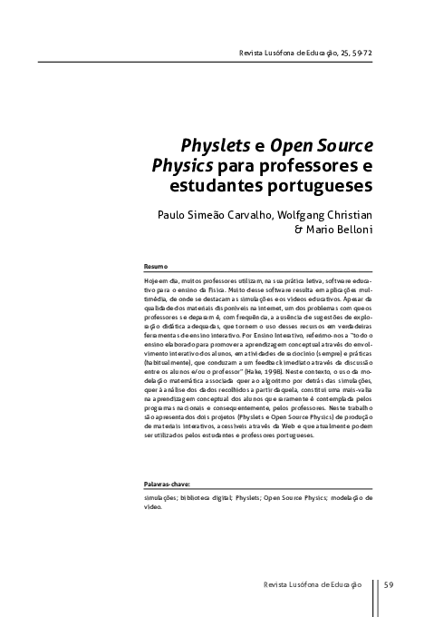 (PDF) Physlets e Open Source Physics para professores e estudantes ...
