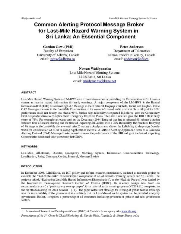 (PDF) Common Alerting Protocol Message Broker for Last-Mile Hazard ...