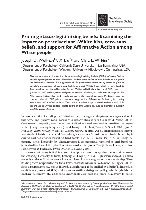 (PDF) Priming status-legitimizing beliefs: Examining the impact on ...