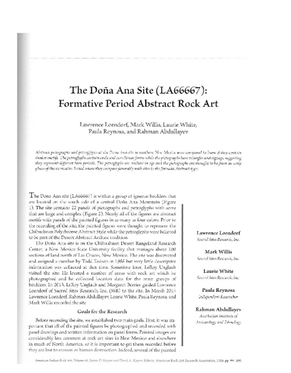 (PDF) The Doña Ana Site (LA66667) Formative Period Abstact Rock Art