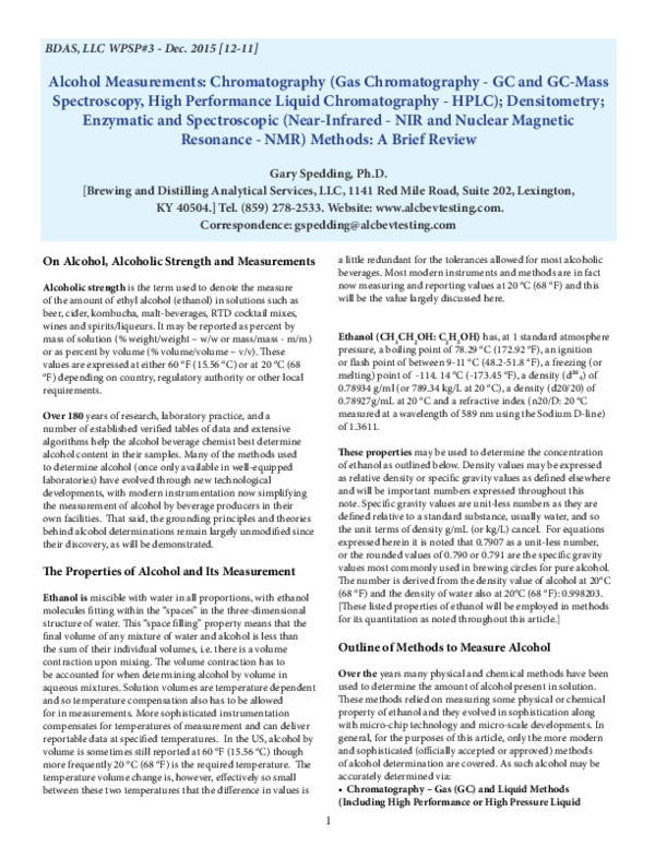 (PDF) Alcohol Measurements Chromatography (Gas Chromatography GC and