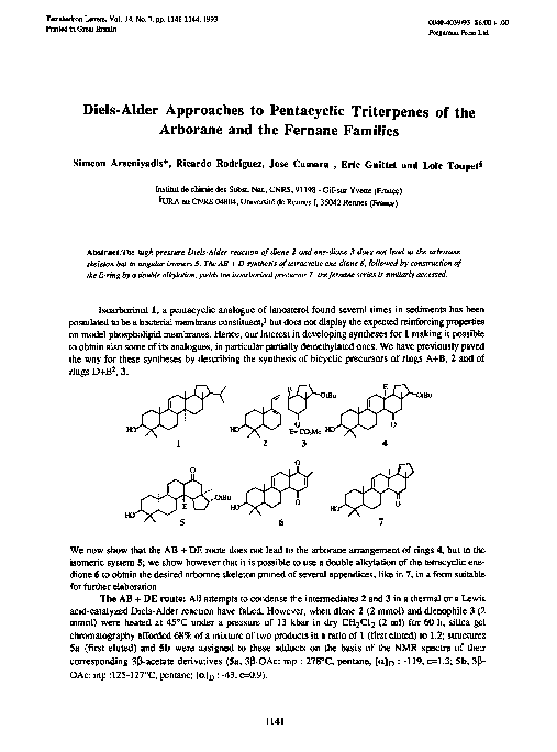 (PDF) Diels-Alder Approaches to Pentacyclic Triterpenes of the Arborane ...