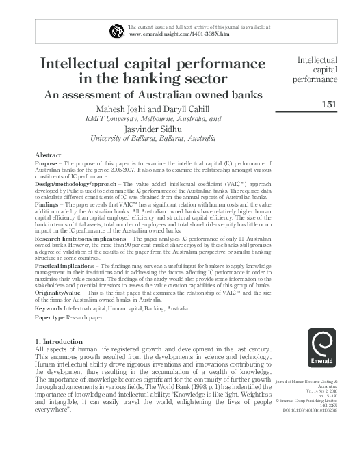 Intellectual capital performance in the banking sector: An assessment ...