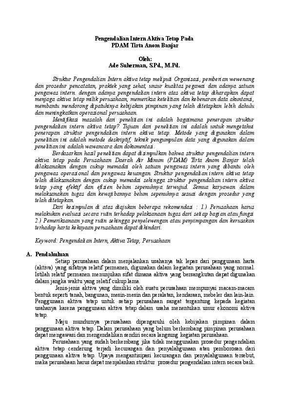 Doc Pengendalian Intern Aktiva Tetap Pada Hangga Ansyadillah Academia Edu