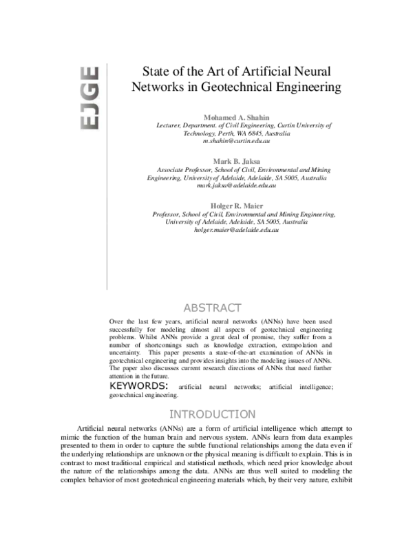 (PDF) State of the art of artificial neural networks in geotechnical ...