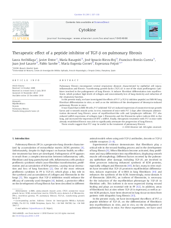 (PDF) Therapeutic effect of a peptide inhibitor of TGF-β on pulmonary ...