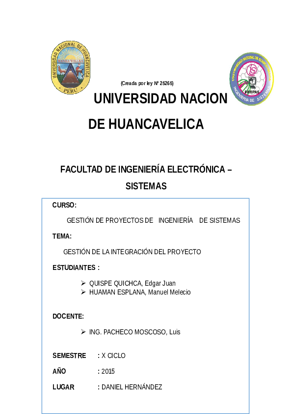 (DOC) GESTION DE LA INTEGRACION DEL PROYECTO