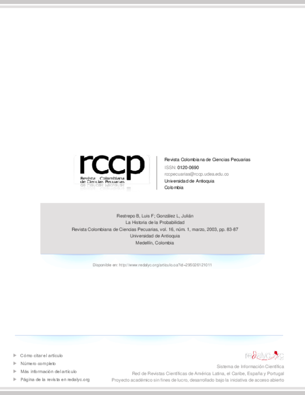 (PDF) Redalyc.La Historia de la Probabilidad Mirko López Escalante Academia.edu