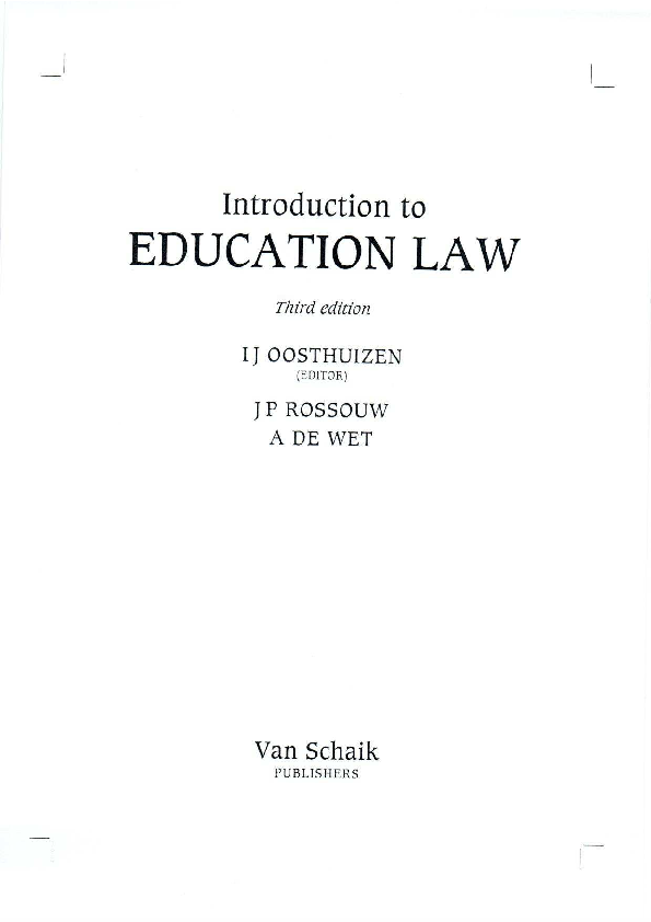 (PDF) Introduction to Education Law Third Edition Annamagriet DeWet