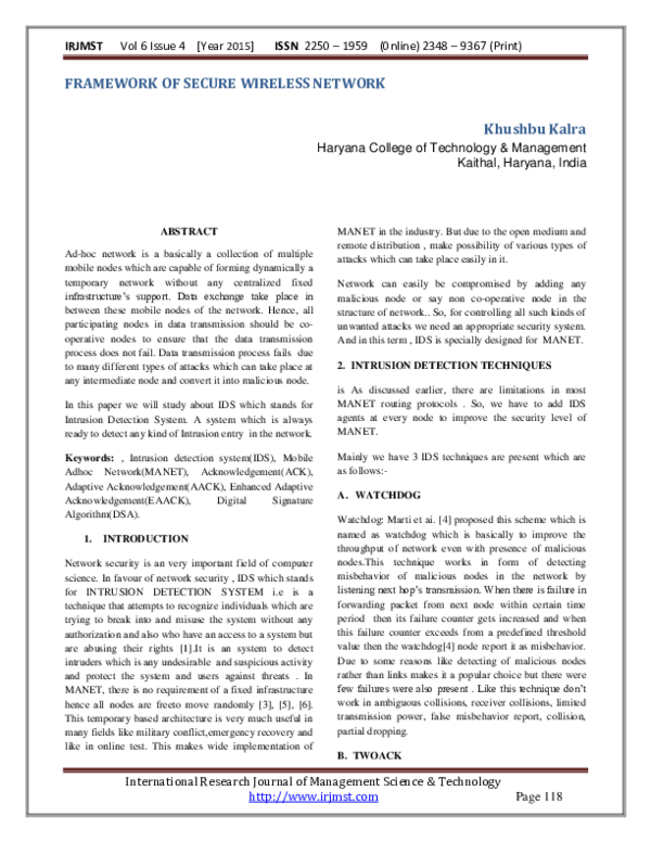 (PDF) FRAMEWORK OF SECURE WIRELESS NETWORK