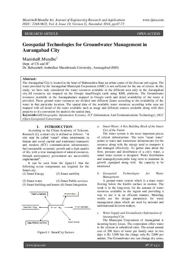 (PDF) Geospatial Technologies for Groundwater Management in Aurangabad City