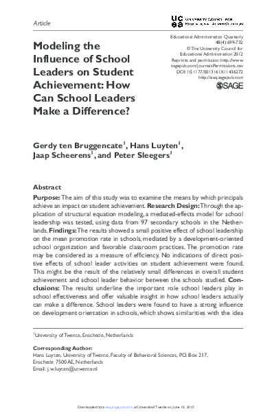 (PDF) Modeling the Influence of School Leaders on Student Achievement
