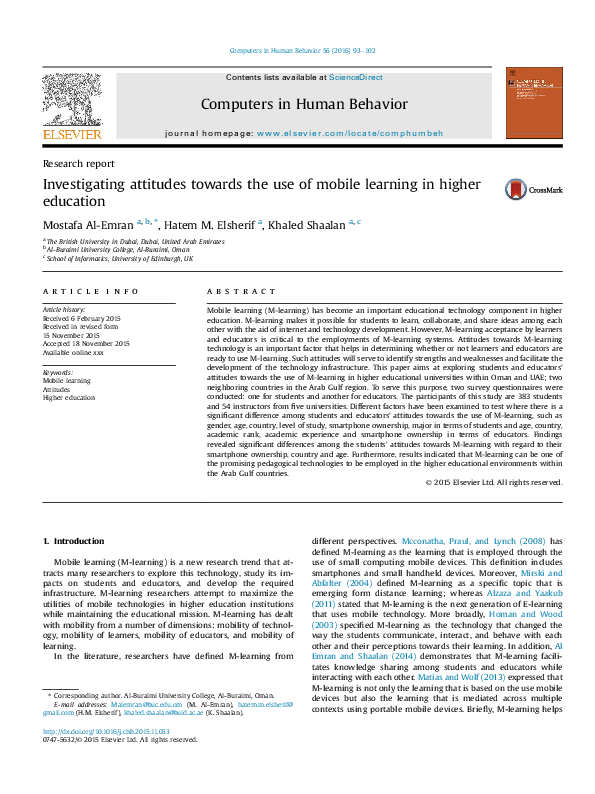 (PDF) Investigating attitudes towards the use of mobile learning in ...