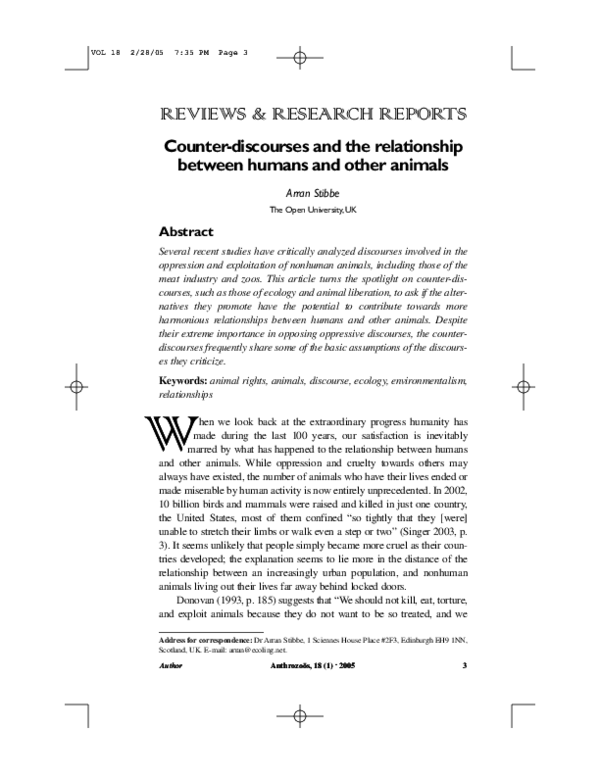 (PDF) Counter-discourses and the relationship between humans and other ...