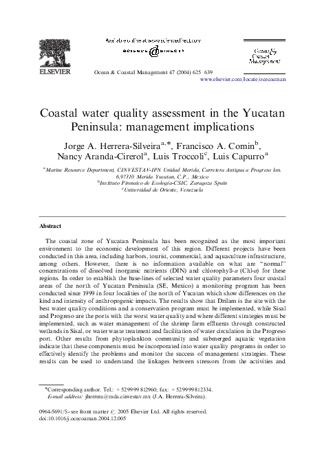 (PDF) Coastal water quality assessment in the Yucatan Peninsula ...