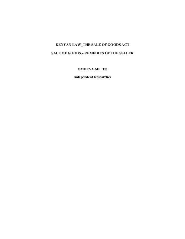 (PDF) Sale of Goods Law in Kenya_The Rights of a Seller Ombeva Mitto