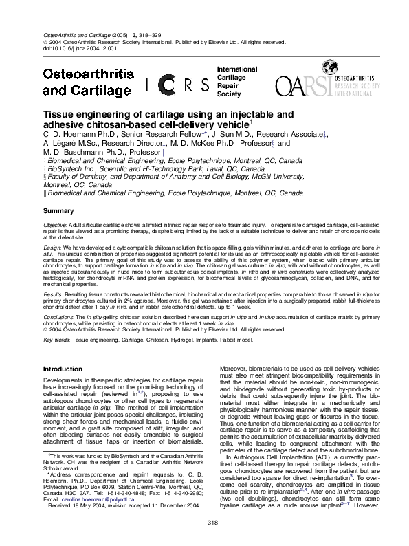 (PDF) Tissue engineering of cartilage using an injectable and adhesive ...