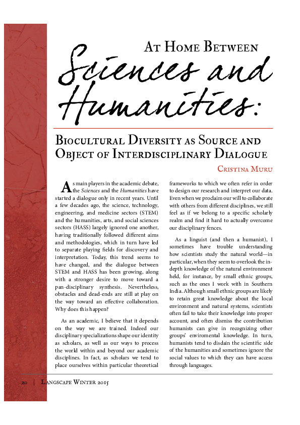 (PDF) At home between Sciences and Humanities: Biocultural Diversity as ...