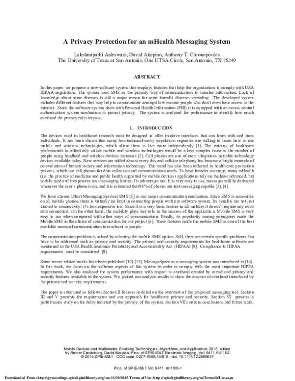(PDF) A privacy protection for an mHealth messaging system