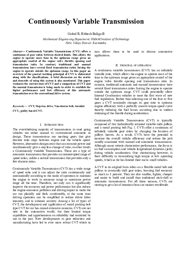 (DOC) Continuous Variable Transmission