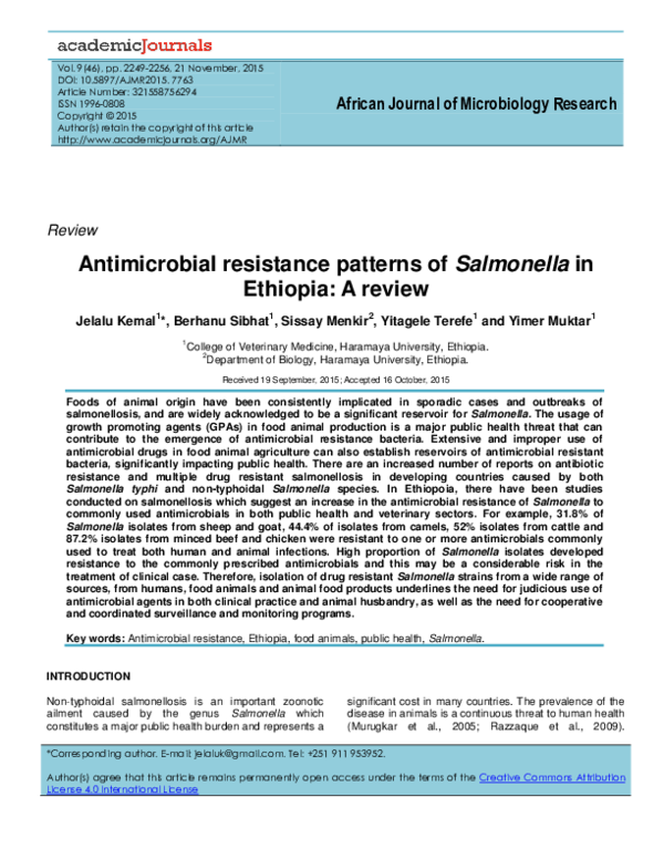 (PDF) Antimicrobial resistance patterns of Salmonella in Ethiopia: A review