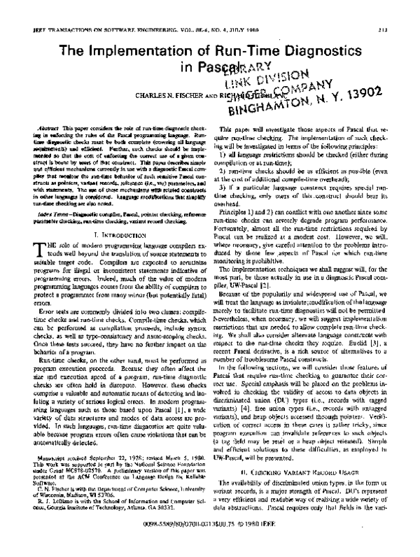(PDF) The Implementation of Run-Time Diagnostics in Pascal