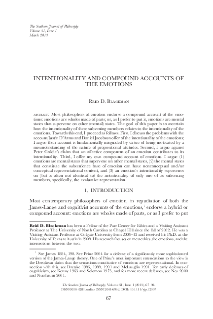 (PDF) Intentionality and Compound Accounts of the Emotions (Southern ...