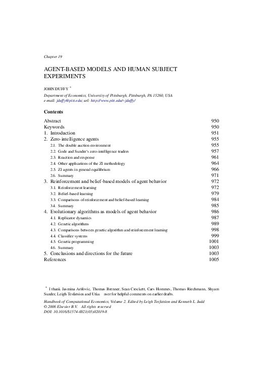 (PDF) Agent-Based Models and Human Subject Experiments