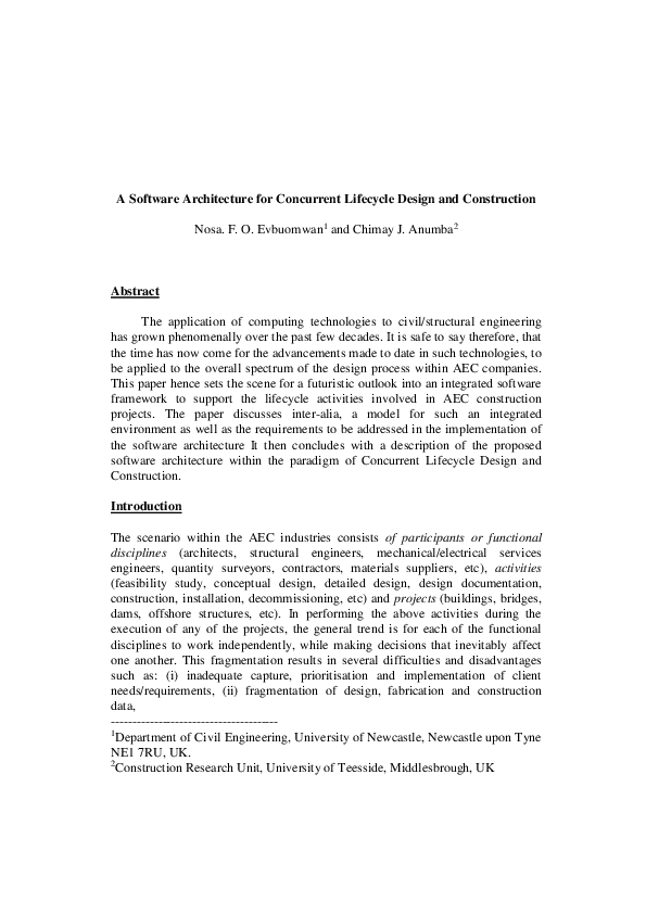 (PDF) A Software Architecture for Concurrent Lifecycle Design and ...