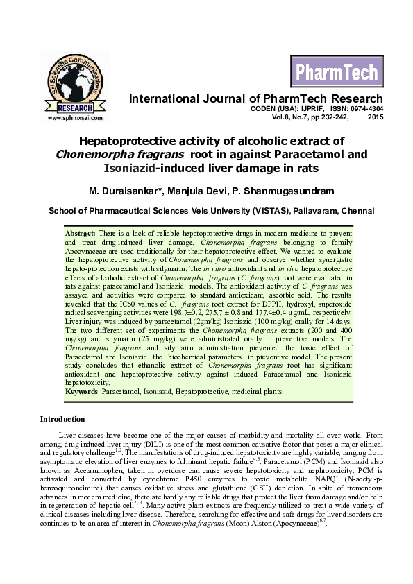 (PDF) Hepatoprotective activity of alcoholic extract of Chonemorpha