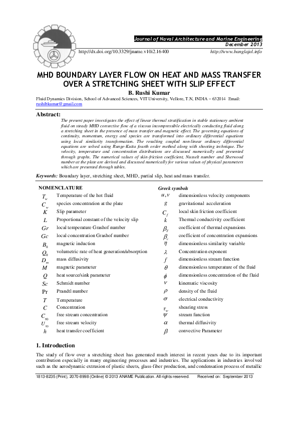 MHD BOUNDARY LAYER FLOW ON HEAT AND MASS TRANSFER OVER A STRETCHING ...