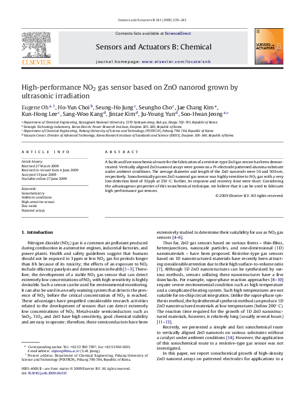 (PDF) High-performance NO2 gas sensor based on ZnO nanorod grown by ...