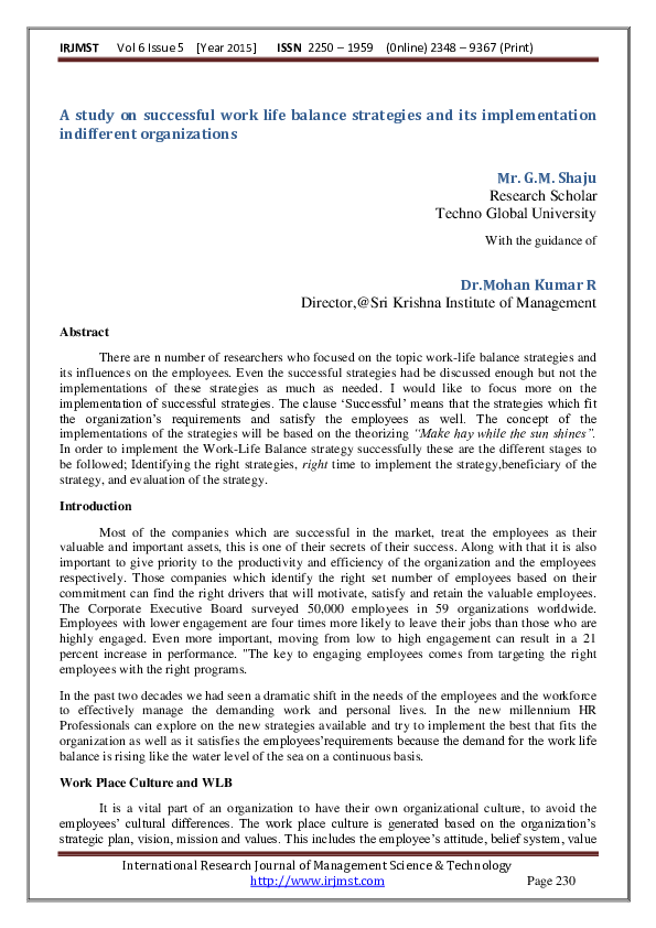 (PDF) A study on successful work life balance strategies and its ...