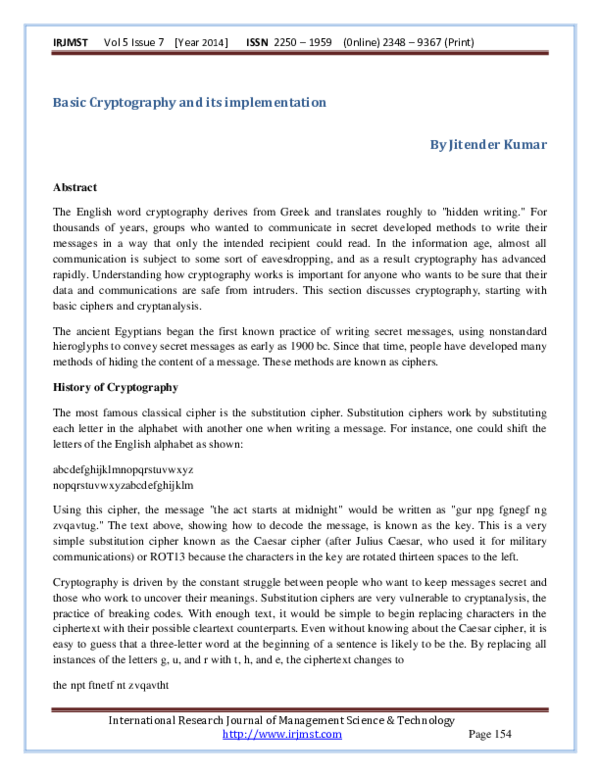 (PDF) Basic Cryptography and its implementation