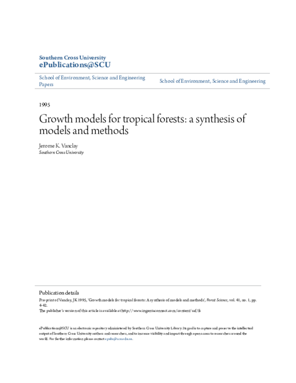 (PDF) Growth Models for Tropical Forests: A Synthesis of Models and Methods