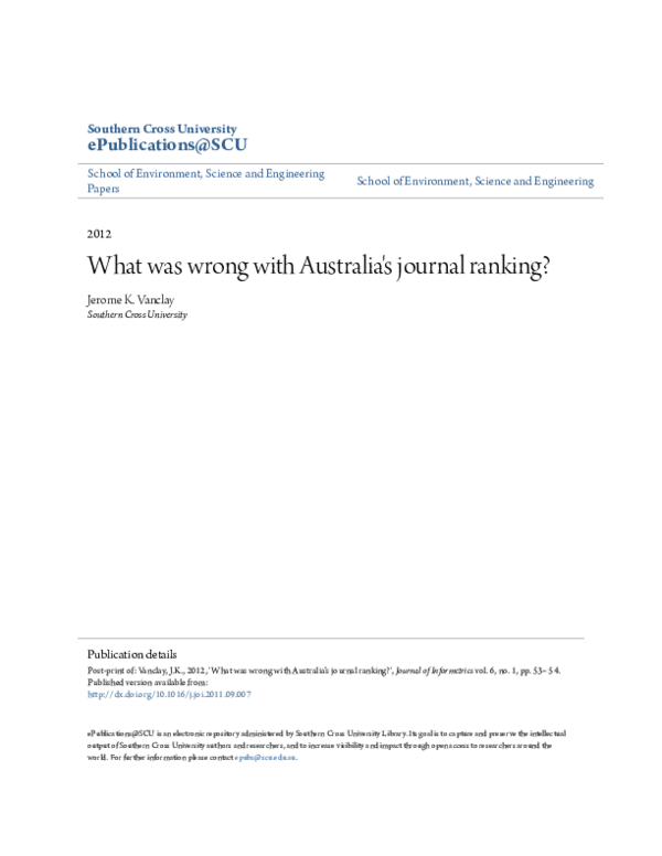 (PDF) What was wrong with Australia's journal ranking? Jerome K