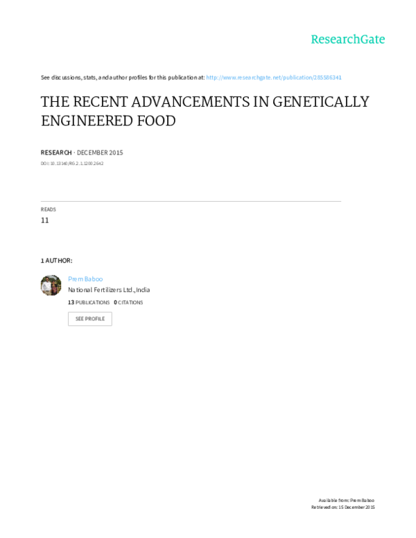 (PDF) THE RECENT ADVANCEMENTS IN ENGINEERED FOOD Prem