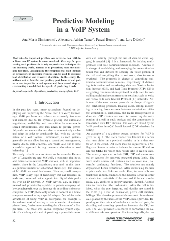 (PDF) Predictive Modeling in a VoIP System