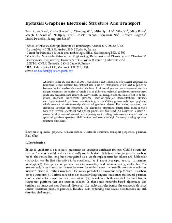(PDF) Epitaxial graphene electronic structure and transport