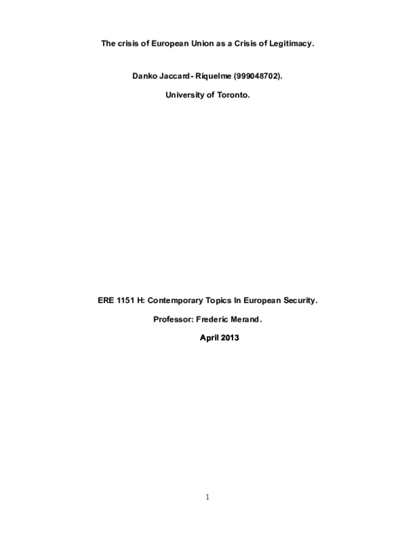 (PDF) The crisis of European Union as a Crisis of Legitimacy