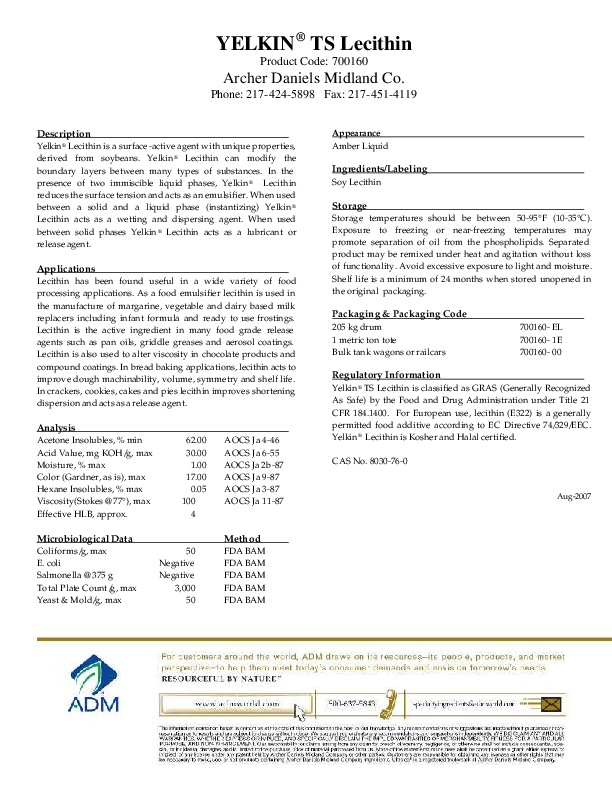 (PDF) Yelkin TS TDS 08 2007ADM Product Specification Oxy Chemicals