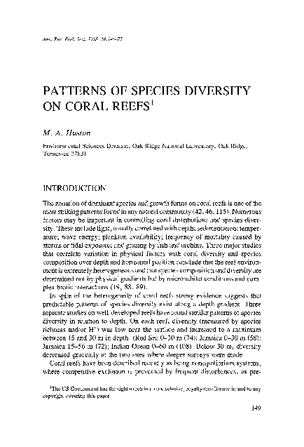 (PDF) Patterns of species diversity on coral reefs.