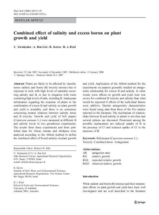 (PDF) Combined effect of salinity and excess boron on plant growth and