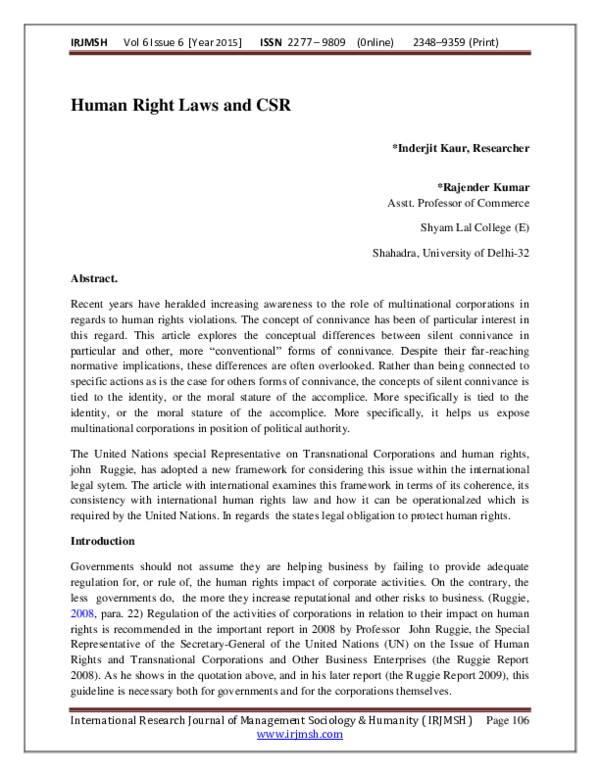 (PDF) Human Right Laws and CSR
