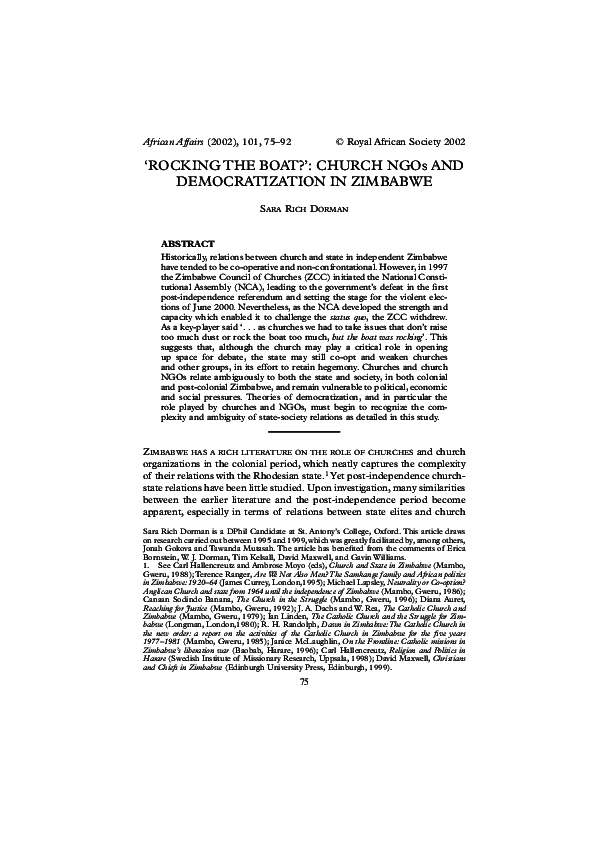 (PDF) NGOs and State in Zimbabwe: implications for civil society theory