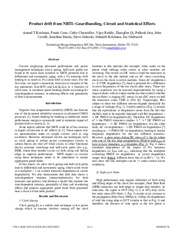 Pdf Product Drift From Nbti Guardbanding Circuit And Statistical Effects Vijay Reddy Academia Edu