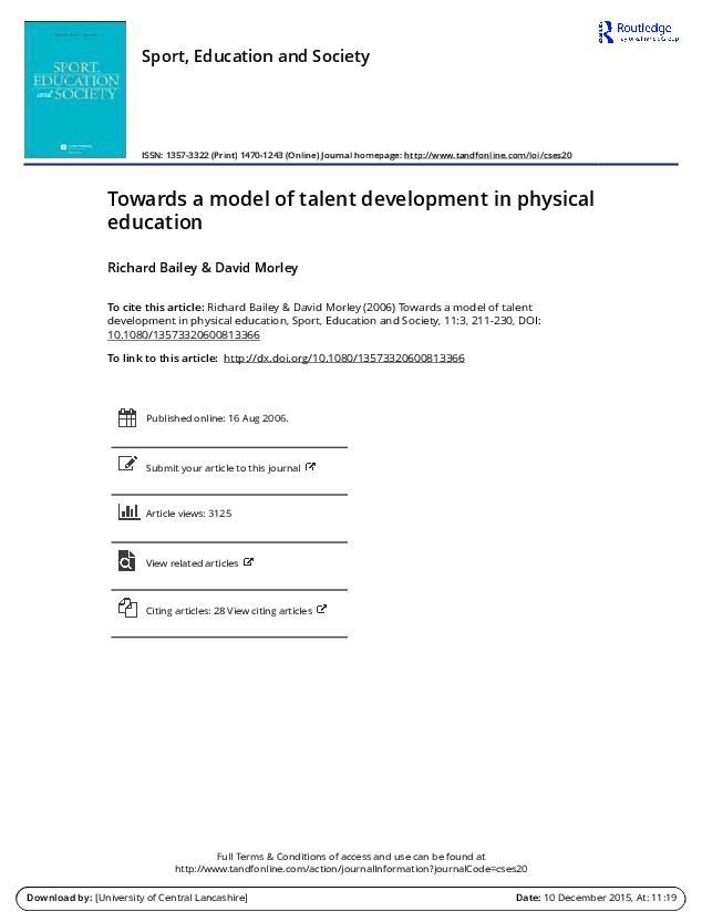 (PDF) Towards a model of talent development in physical education