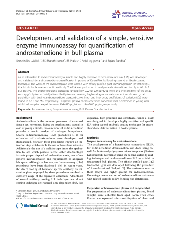 Development and validation of a simple, sensitive enzyme immunoassay ...