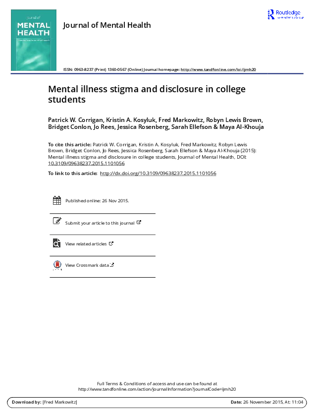 (PDF) Mental illness stigma and disclosure in college students