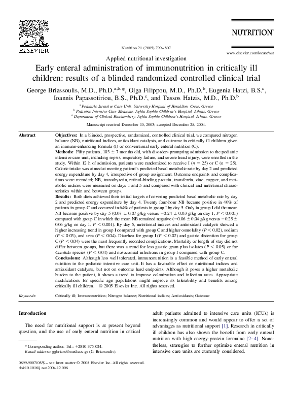 (PDF) Early enteral administration of immunonutrition in critically ill ...